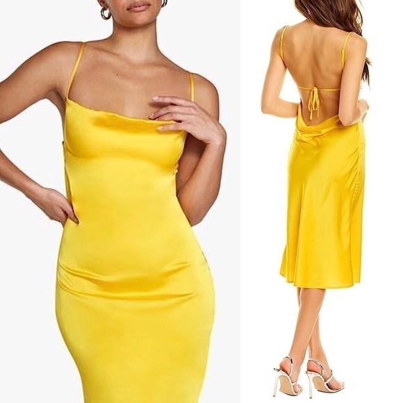 NWT WEWOREWHAT Y2K Satin Cowl Square Neck Sleeveless Open Back Cocktail Gown M - Picture 1 of 7